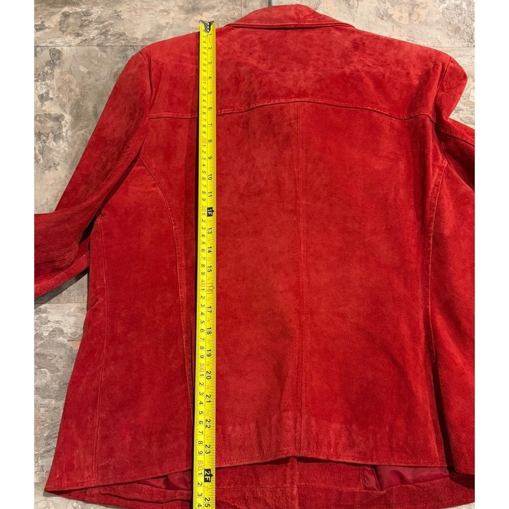 Vintage RZR 100% Suede Leather Jacket Womens L Burgundy 90s Blazer Coat - Picture 8 of 8